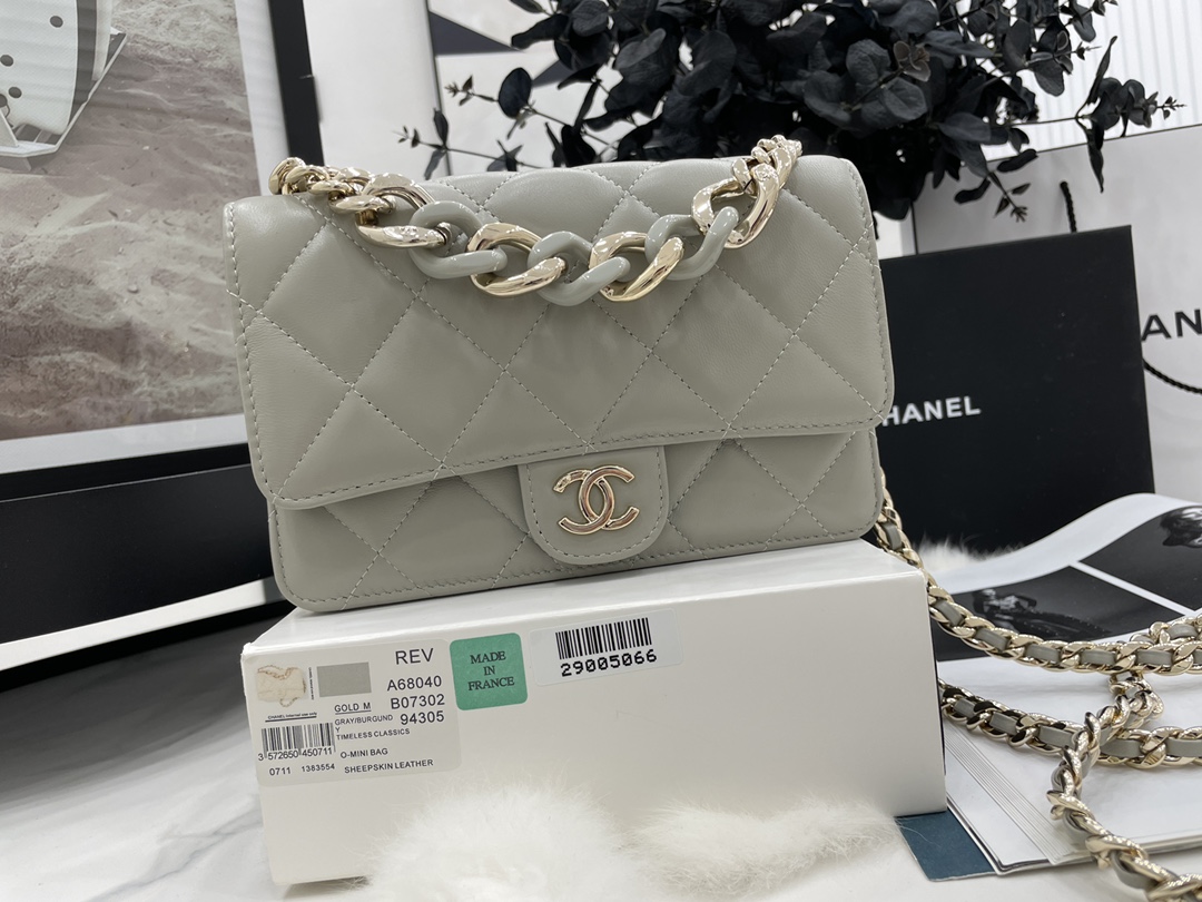 2022 New Style Chanel Wallet On Chain Lambskin Plexi Gold-Tone Metal Gray AP2377 For Girls Online 