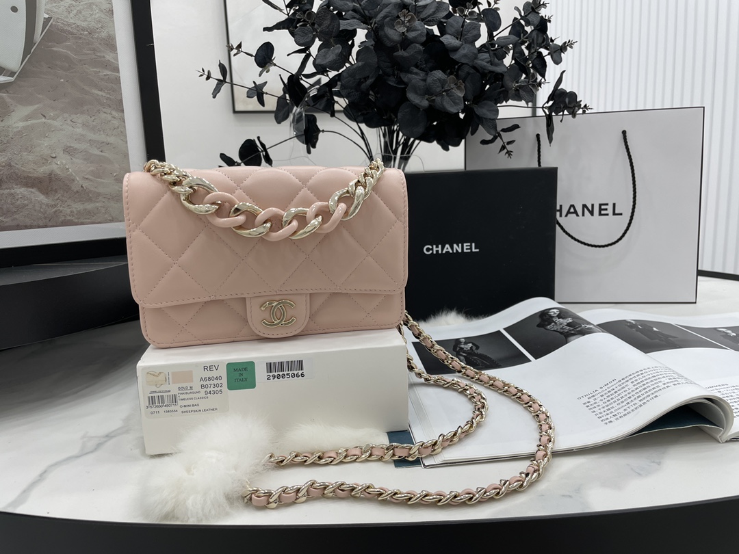 2022 New Style Chanel Wallet On Chain Lambskin Plexi Gold-Tone Metal Pink AP2377 For Girls Online 