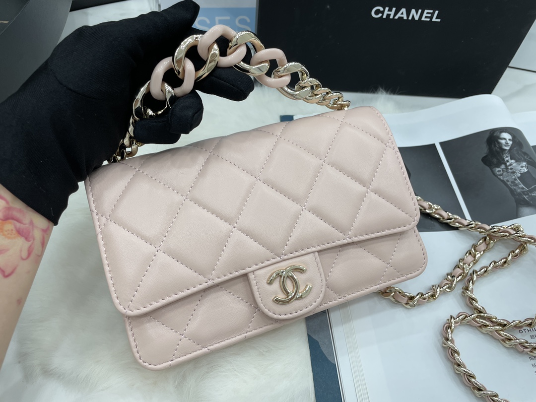 2022 New Style Chanel Wallet On Chain Lambskin Plexi Gold-Tone Metal Pink AP2377 For Girls Online 