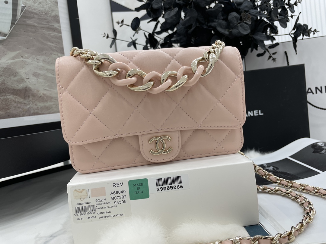 2022 New Style Chanel Wallet On Chain Lambskin Plexi Gold-Tone Metal Pink AP2377 For Girls Online 