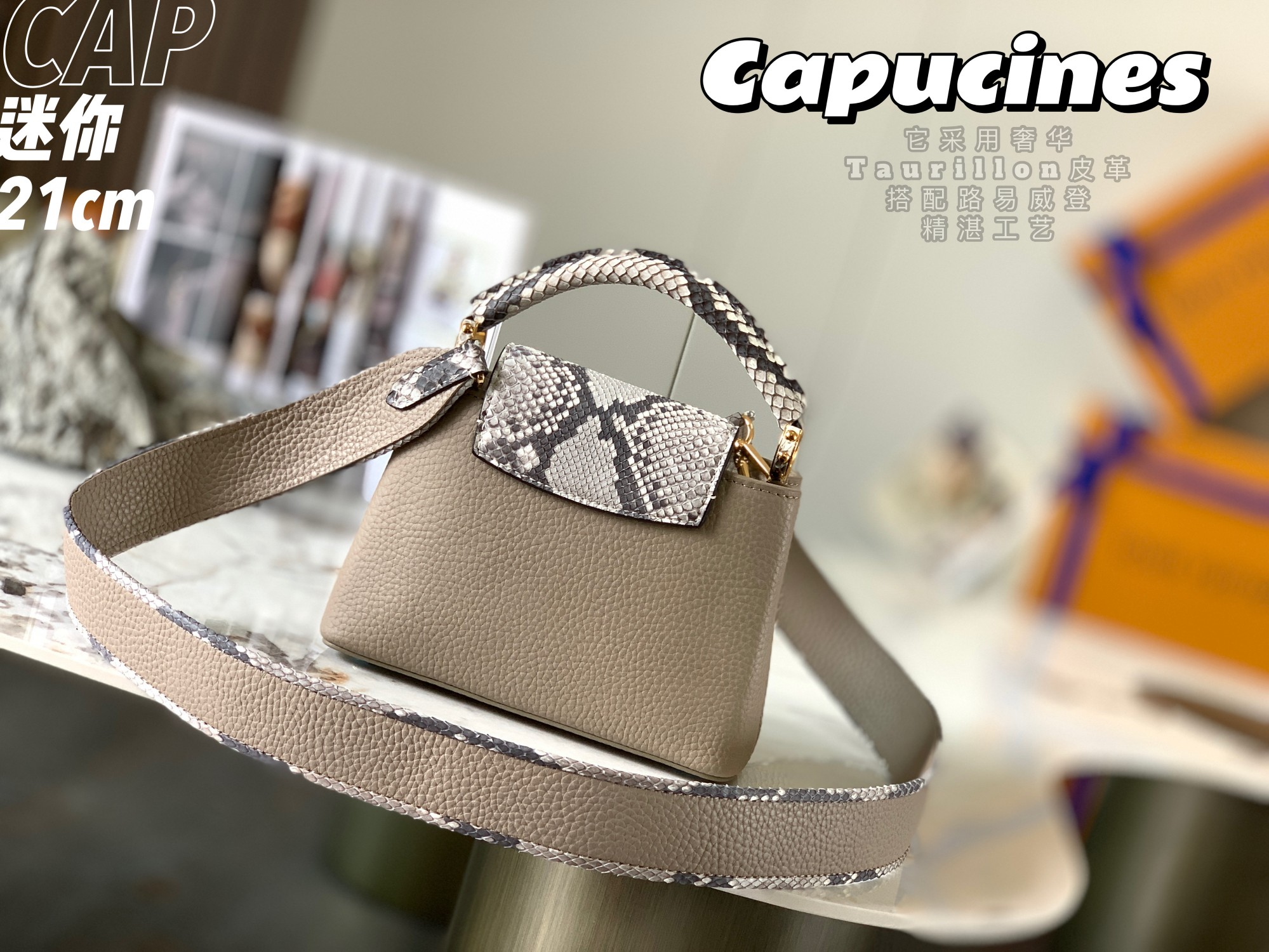 2022 New Style Louis Vuitton Capucines 21cm Gray Taurillon Leather With Python