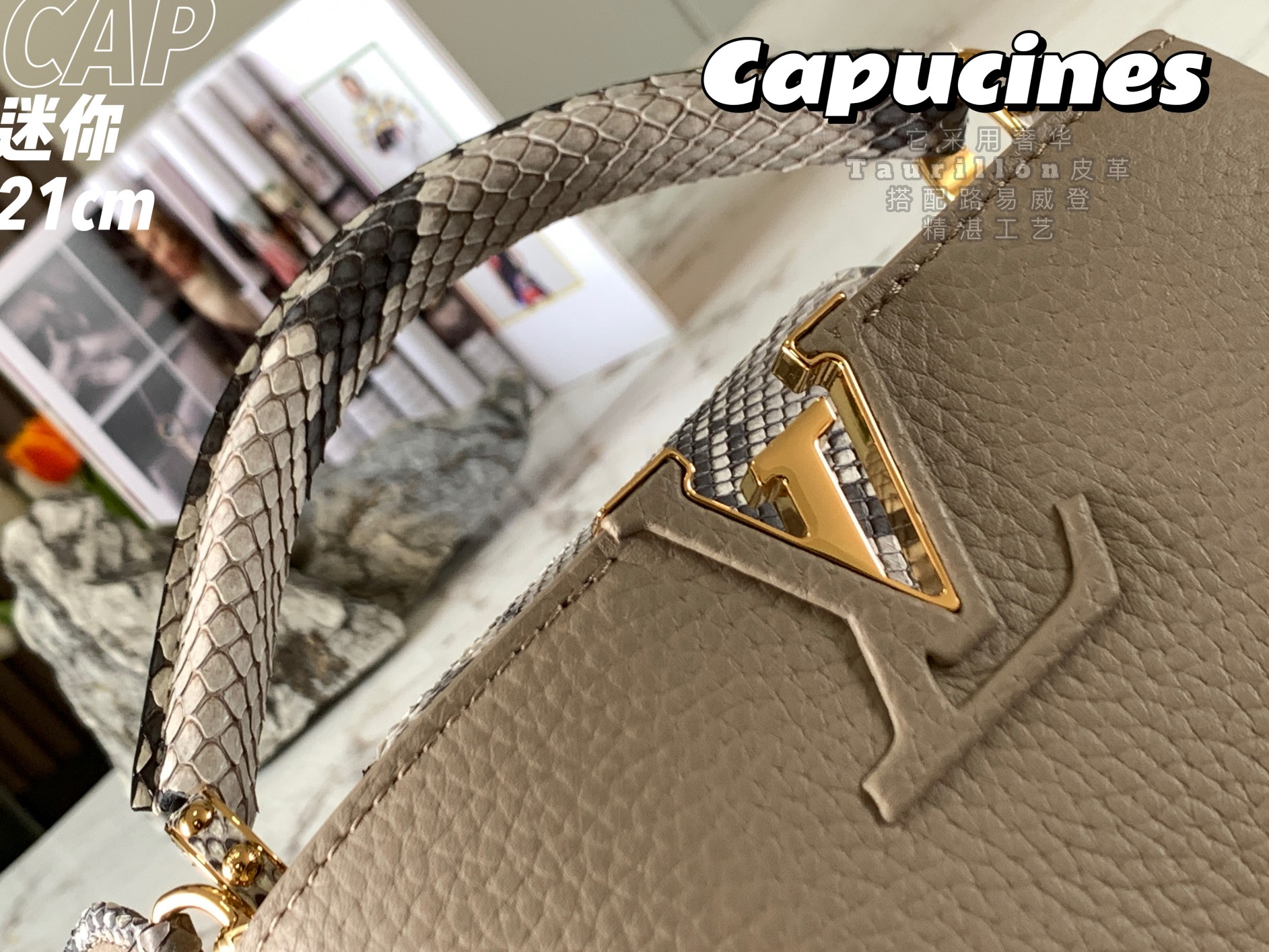 2022 New Style Louis Vuitton Capucines 21cm Gray Taurillon Leather With Python