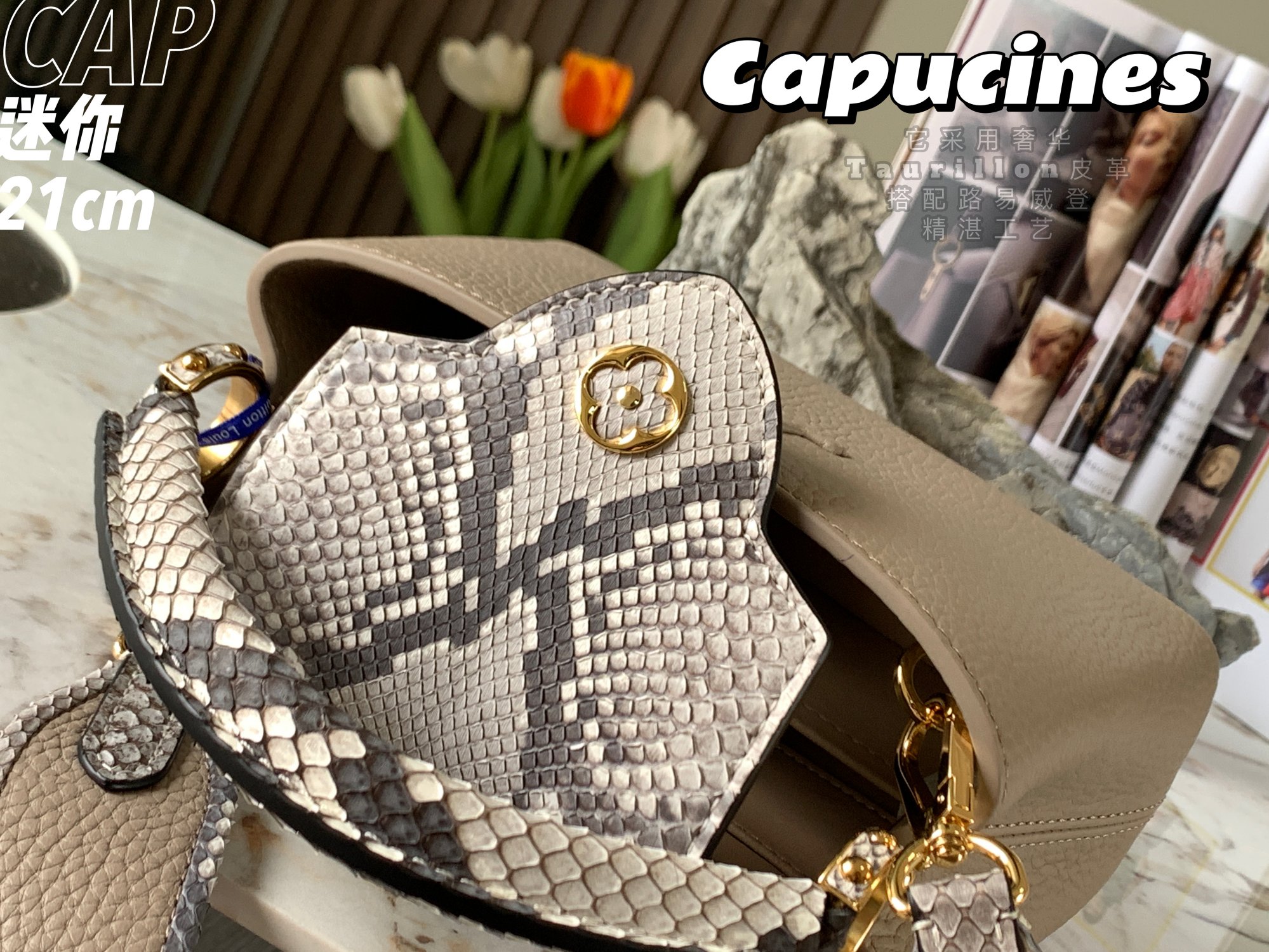 2022 New Style Louis Vuitton Capucines 21cm Gray Taurillon Leather With Python