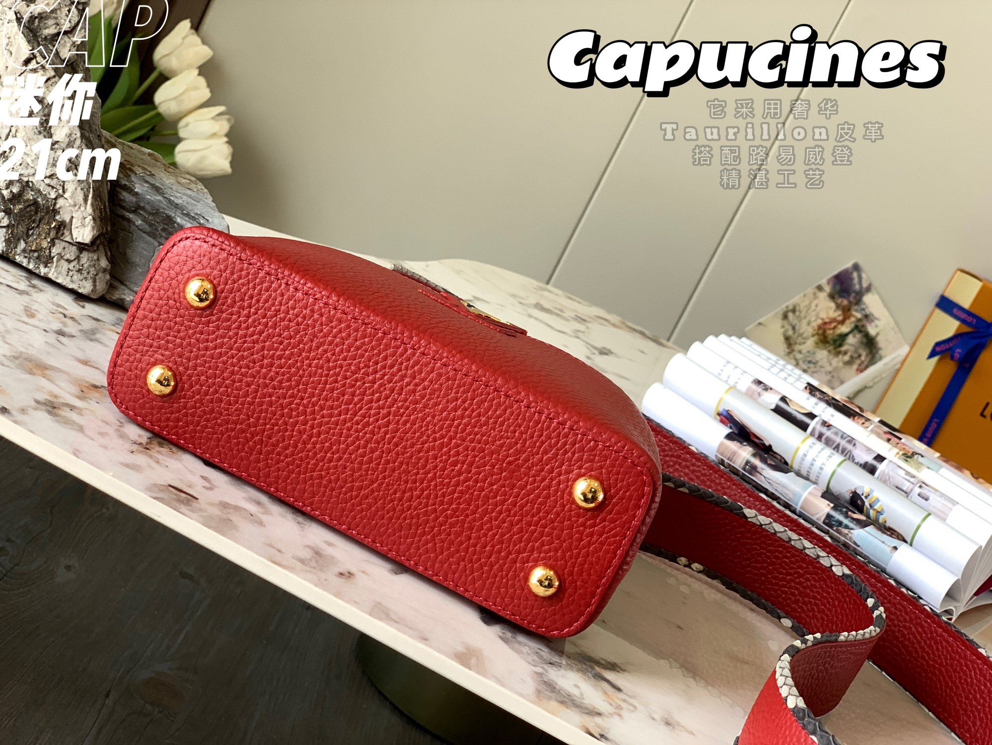 2022 New Style Louis Vuitton Capucines 21cm Red Taurillon Leather With Python