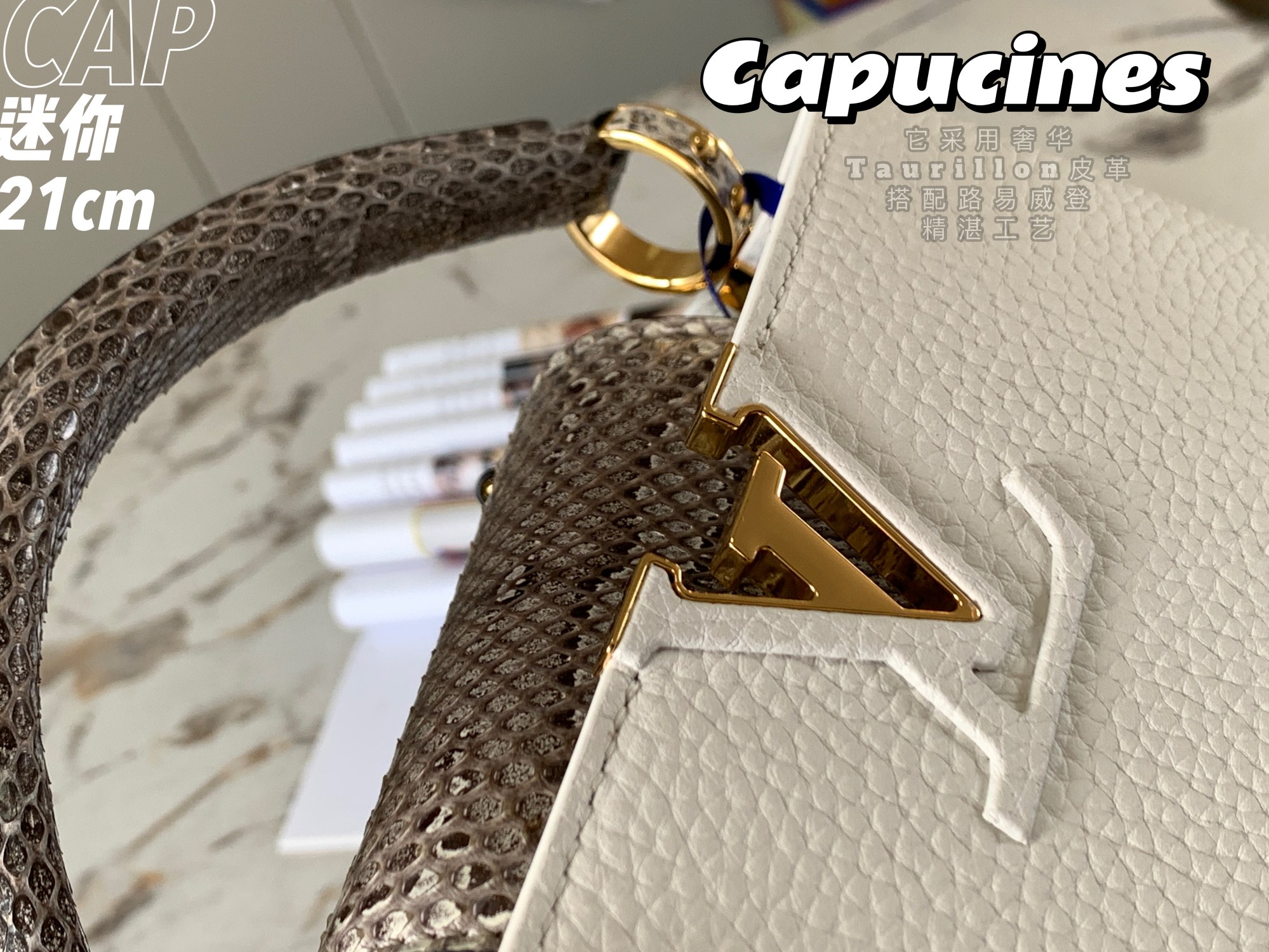 2022 New Style Louis Vuitton Capucines 21cm White Taurillon Leather With White Python