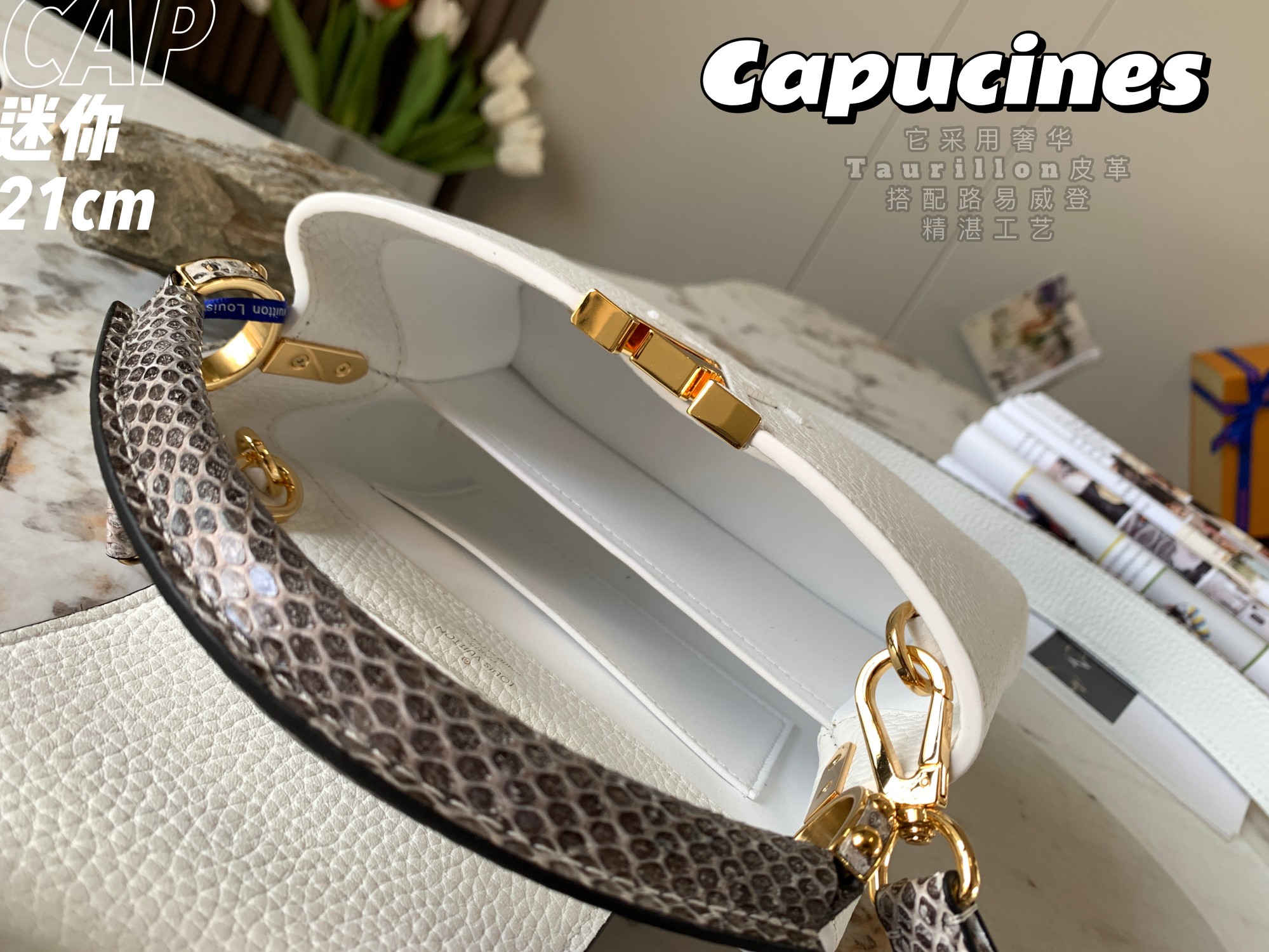 2022 New Style Louis Vuitton Capucines 21cm White Taurillon Leather With White Python