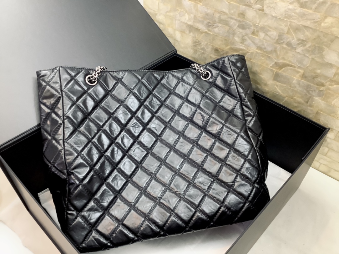 2022 Replica Chanel Ohanel Vintag Shopping Bag Black Lambskin High End