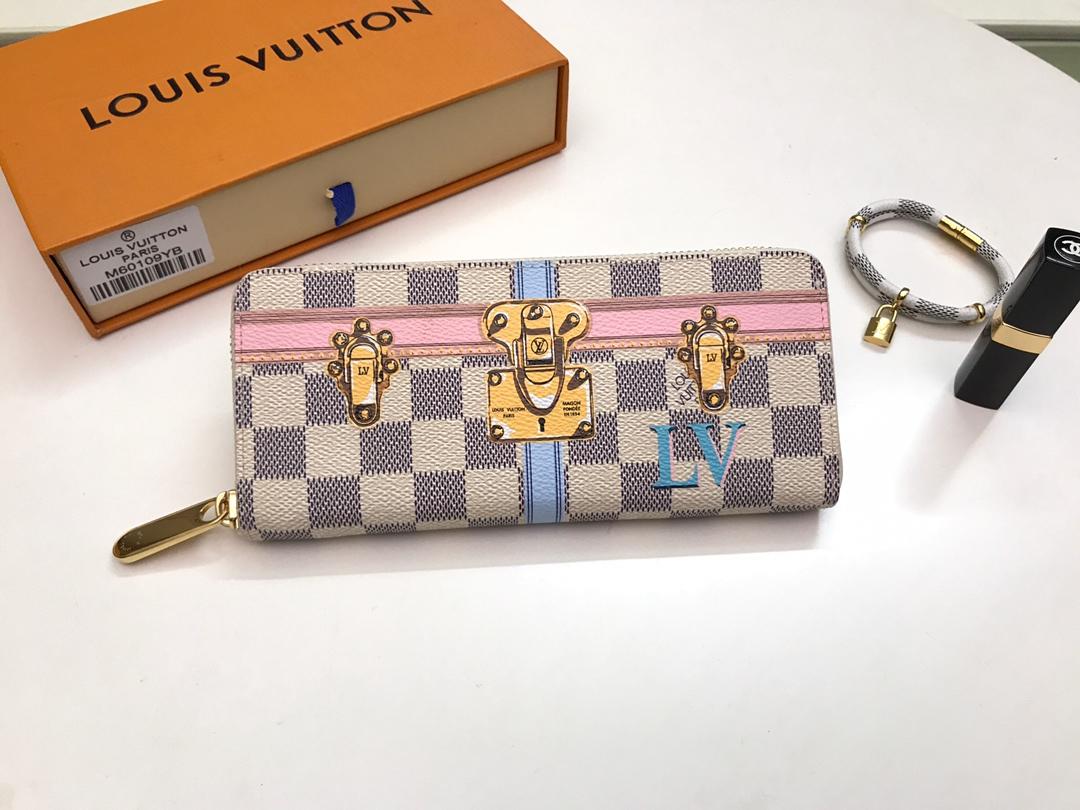 AAA Louis Vuitton N60109 Women Clemence Wallet Printed Damier Azur Coated Canvas