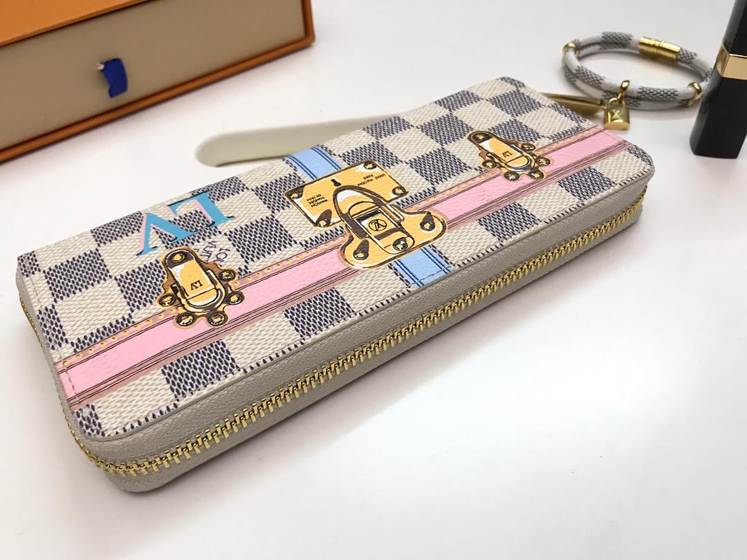 AAA Louis Vuitton N60109 Women Clemence Wallet Printed Damier Azur Coated Canvas