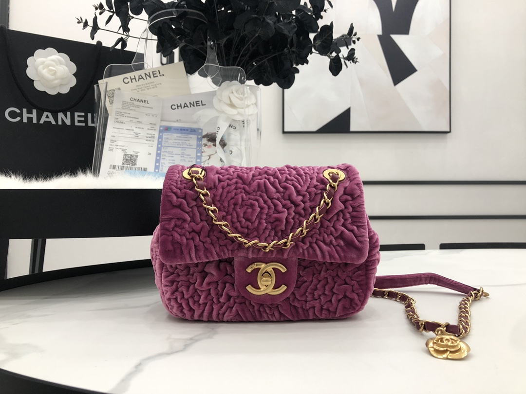 AAA Quality Chanel Mini Flap Bag Rose Velvet with Gold Hardware For Girls Online AS2619