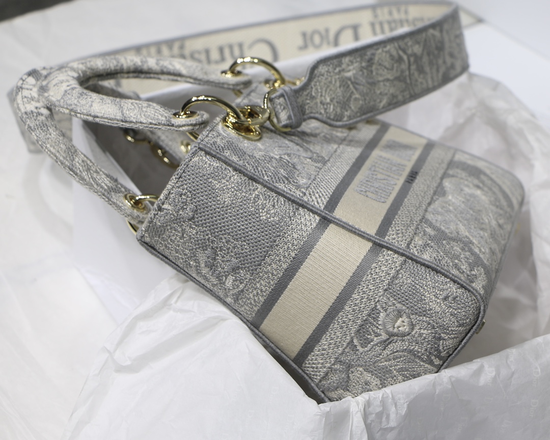 AAA Quality Dior Medium Laday D-Lite Bag Gray Embroidery