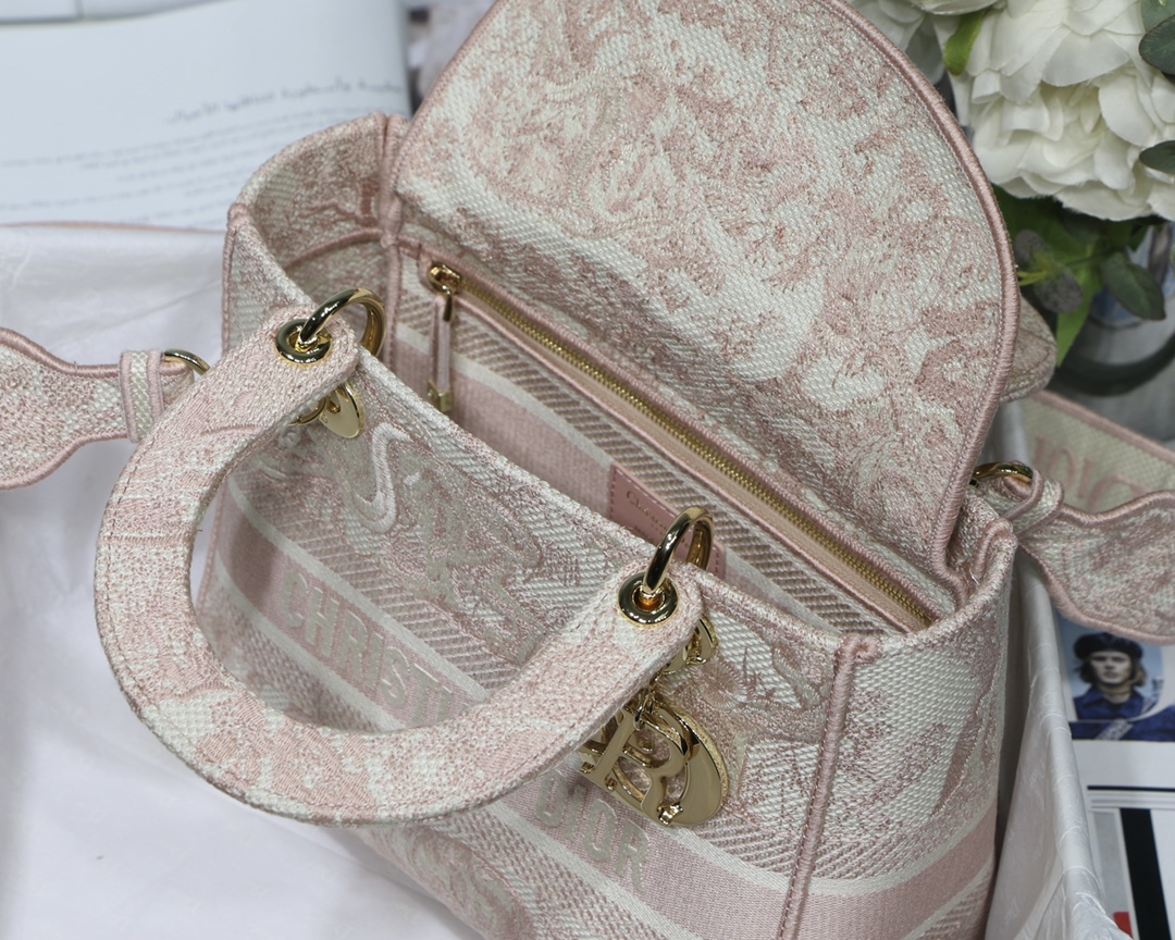 AAA Quality Dior Medium Laday D-Lite Bag Pink Embroidery