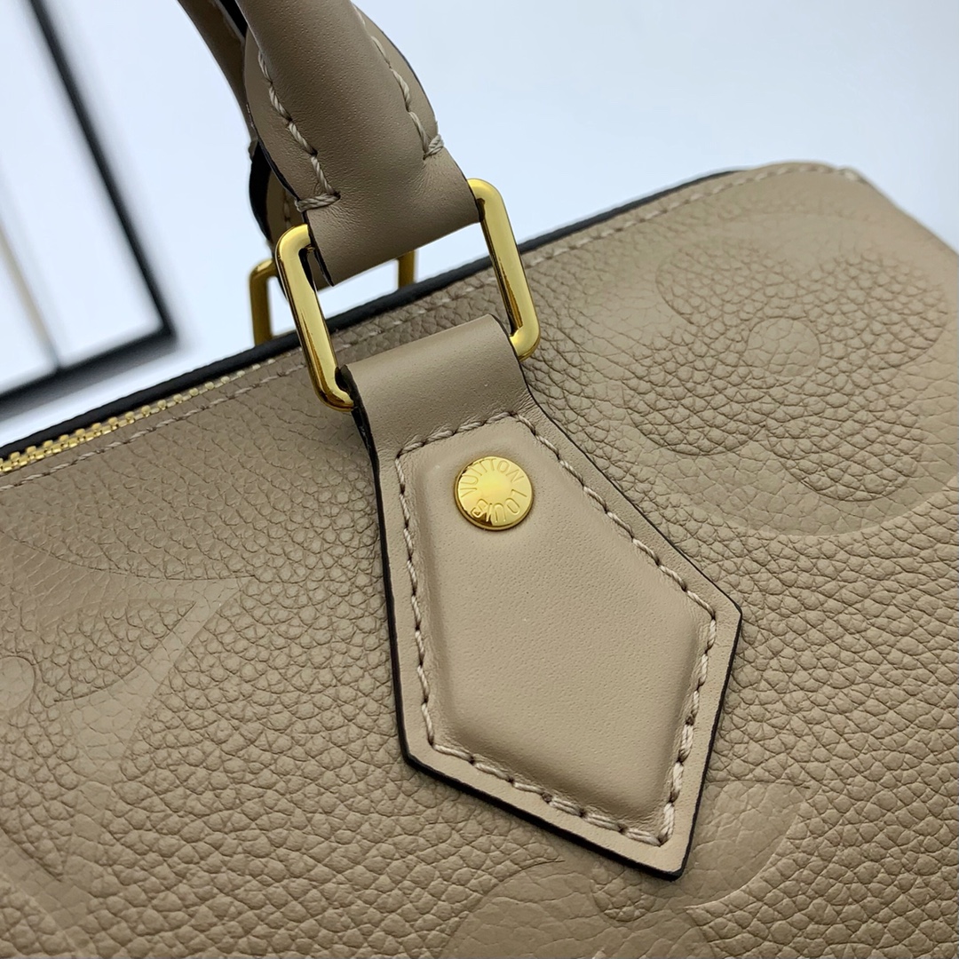 AAA Quality Louis Vuitton Speedy Bandouliere 25 Handbag Embossed Grained Cowhide Leather Tourterelle M58273