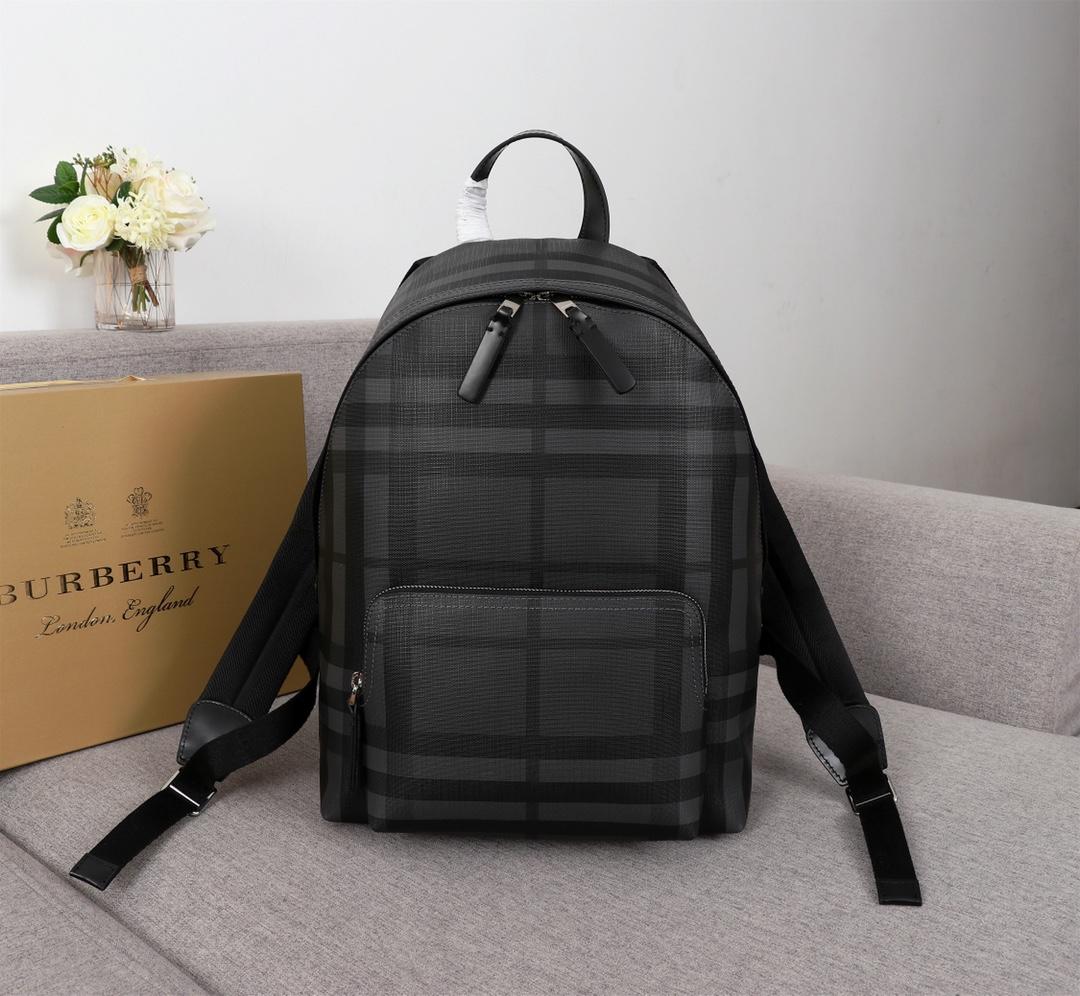 AAA Replica Burberry 40315661 Men Leather Trim London Check Backpack Black
