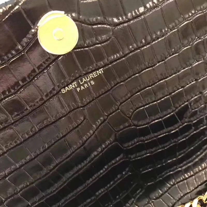 AAA Replica Yves Saint Laurent Kate Medium With Tassel In Embossed Crocodile Shiny Black Leather Gold Metal