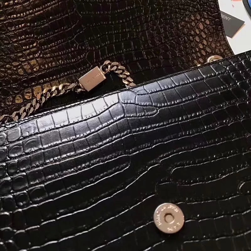 AAA Replica Yves Saint Laurent Kate Medium With Tassel In Embossed Crocodile Shiny Black Leather Silver Metal