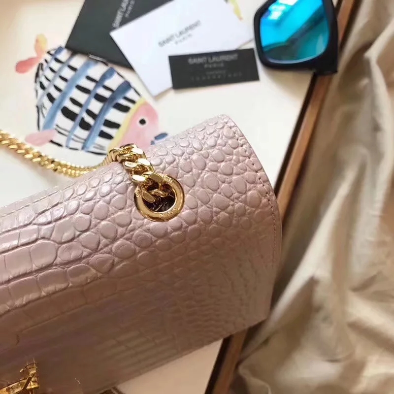 AAA Replica Yves Saint Laurent Kate Medium With Tassel In Embossed Crocodile Shiny Pink Leather Gold Metal