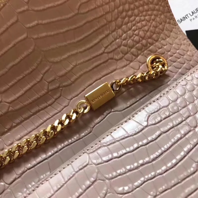 AAA Replica Yves Saint Laurent Kate Medium With Tassel In Embossed Crocodile Shiny Pink Leather Gold Metal