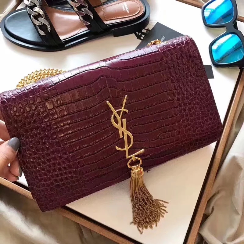 AAA Replica Yves Saint Laurent Kate Medium With Tassel In Embossed Crocodile Shiny Red Leather Gold Metal