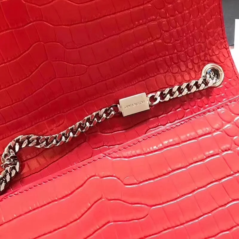 AAA Replica Yves Saint Laurent Kate Medium With Tassel In Embossed Crocodile Shiny Red Leather Silver Metal