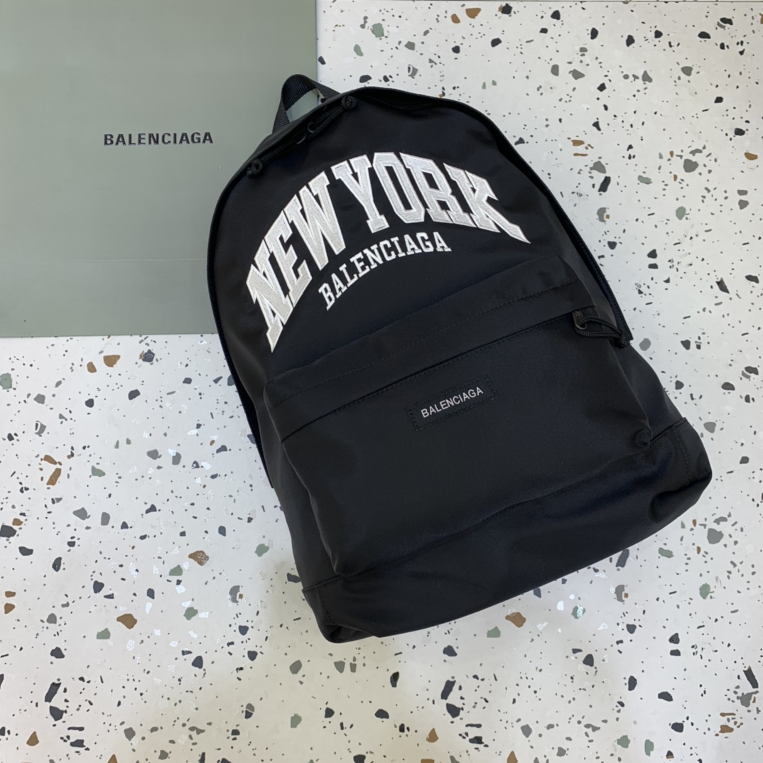 Balenciaga Cities New York Explorer Backpack in Black and White Recycled Nylon