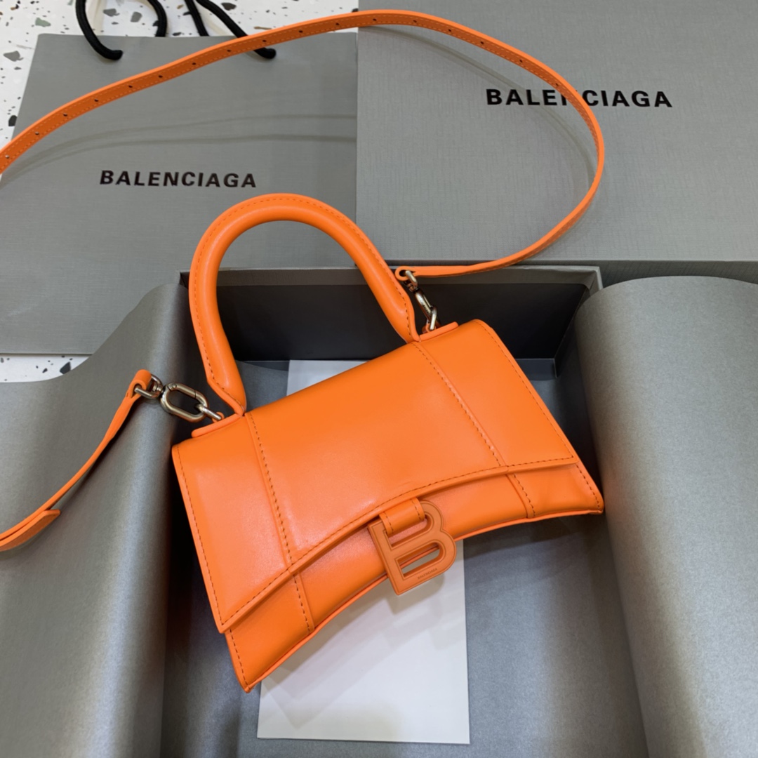 Balenciaga Hourglass 19cm Chain Bag in Calfskin Leather Orange