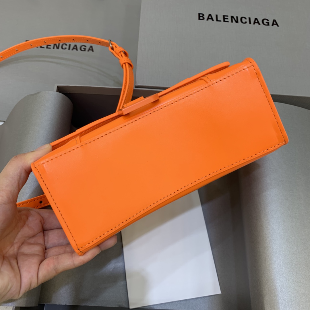 Balenciaga Hourglass 19cm Chain Bag in Calfskin Leather Orange