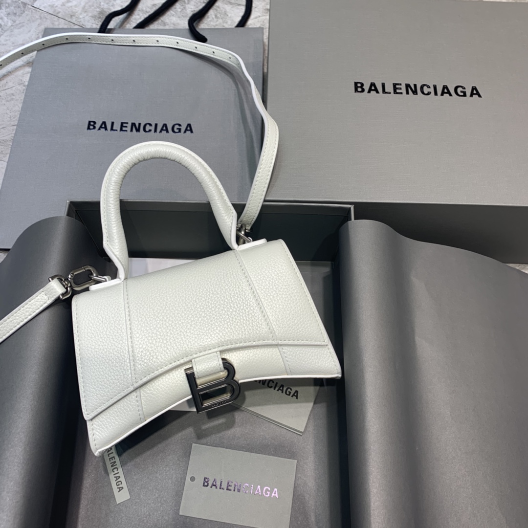 Balenciaga Hourglass 19cm Chain Bag in Calfskin Leather White