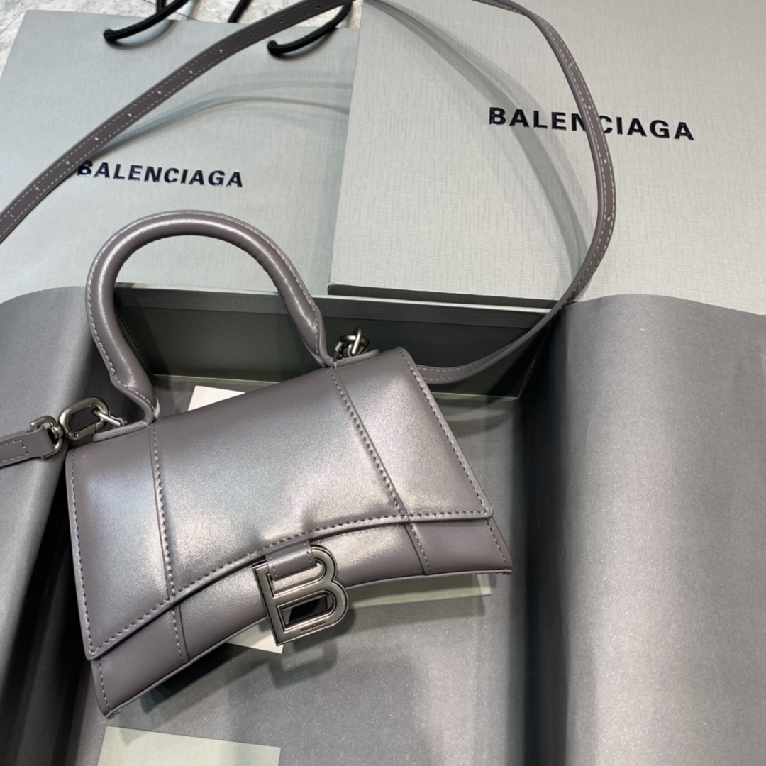 Balenciaga Hourglass 19cm Chain Bag in Shiny Box Calfskin Gray