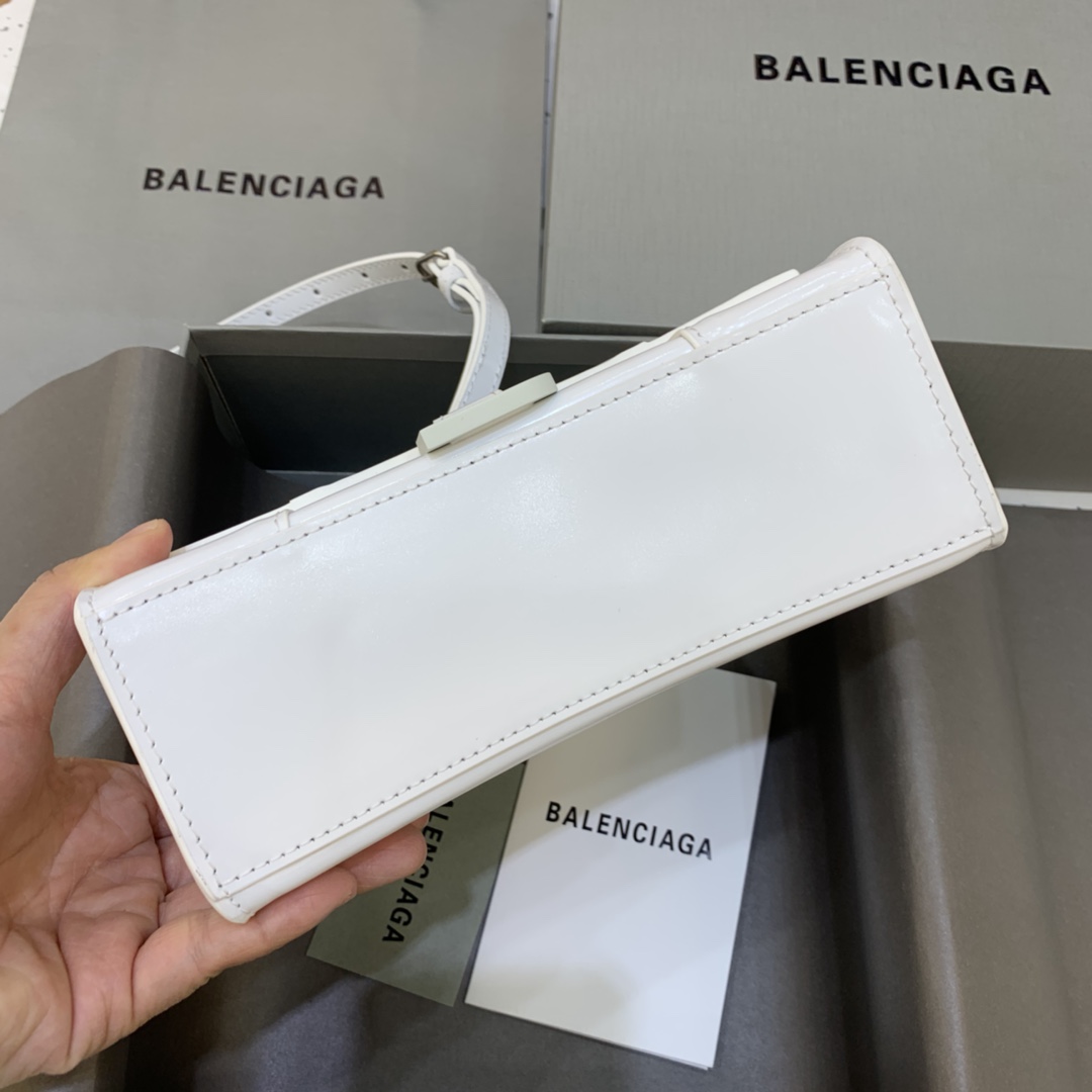 Balenciaga Hourglass 19cm Chain Bag in Shiny Box Calfskin White with White LOGO
