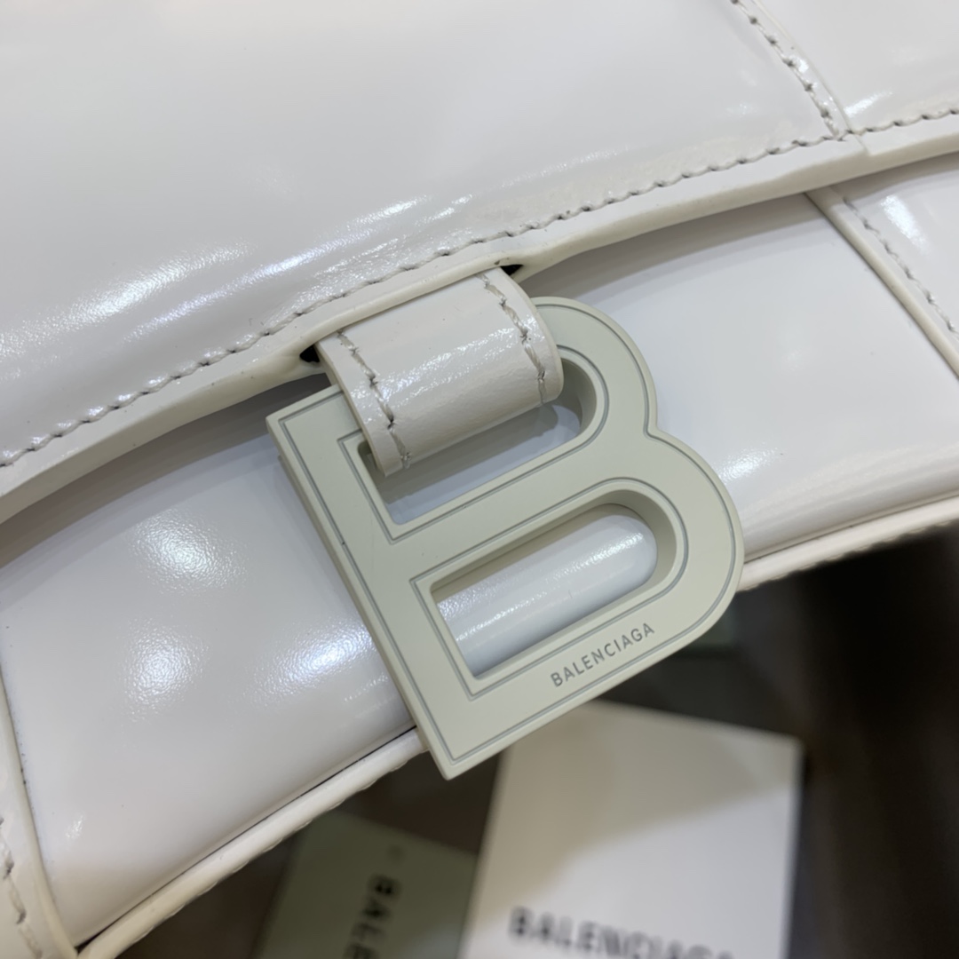 Balenciaga Hourglass 19cm Chain Bag in Shiny Box Calfskin White with White LOGO