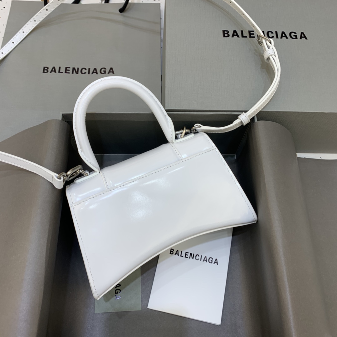 Balenciaga Hourglass 19cm Chain Bag in Shiny Box Calfskin White with White LOGO