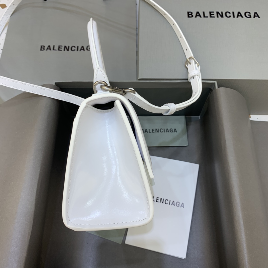Balenciaga Hourglass 19cm Chain Bag in Shiny Box Calfskin White with White LOGO