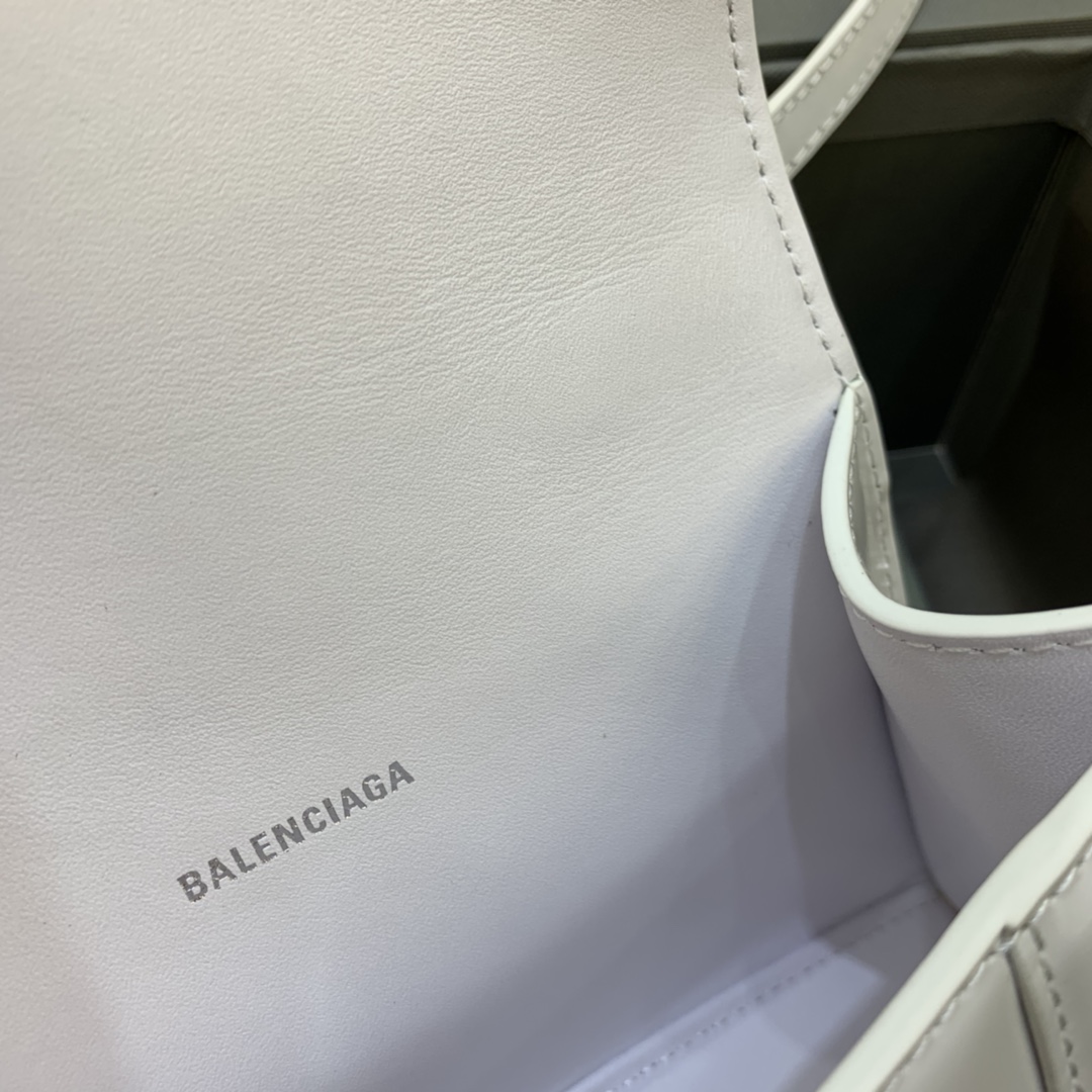 Balenciaga Hourglass 19cm Chain Bag in Shiny Box Calfskin White with White LOGO