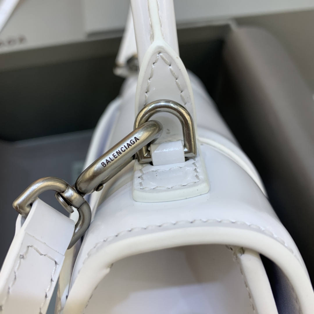 Balenciaga Hourglass 19cm Chain Bag in Shiny Box Calfskin White with White LOGO