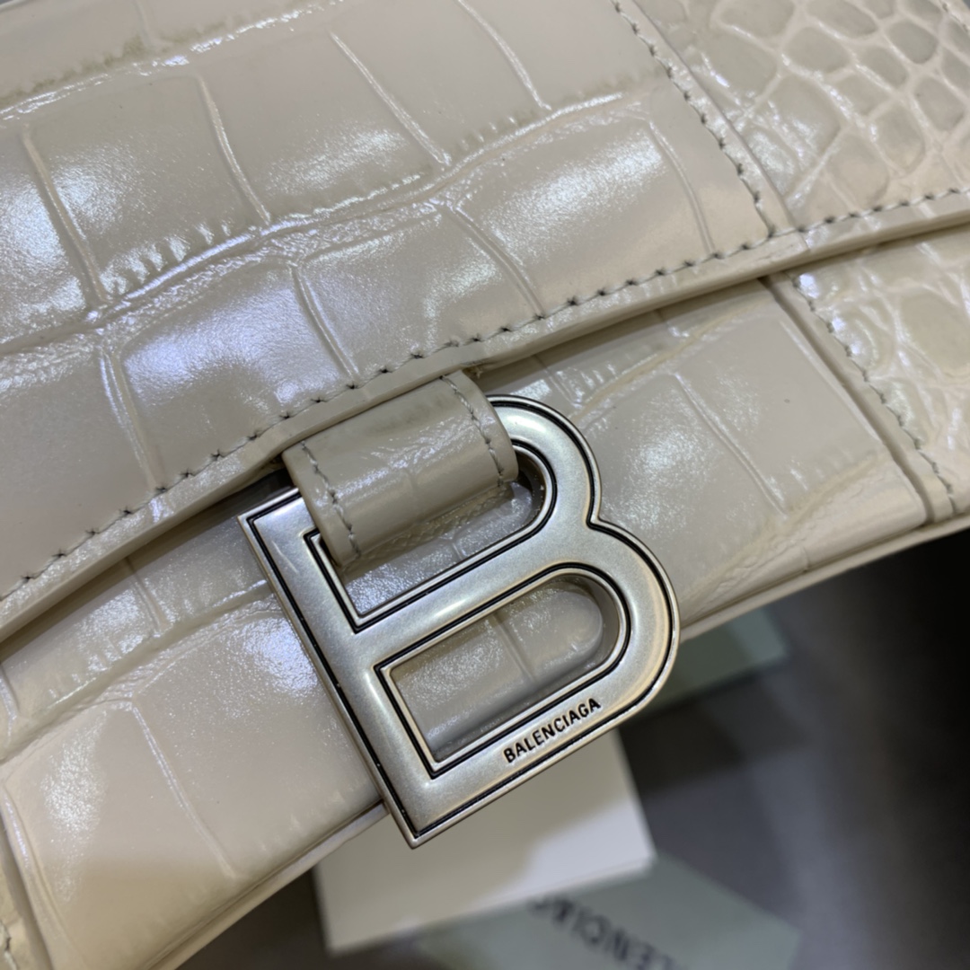 Balenciaga Hourglass 19cm Chain Bag in Shiny Crocodile Embossed Leather Gray