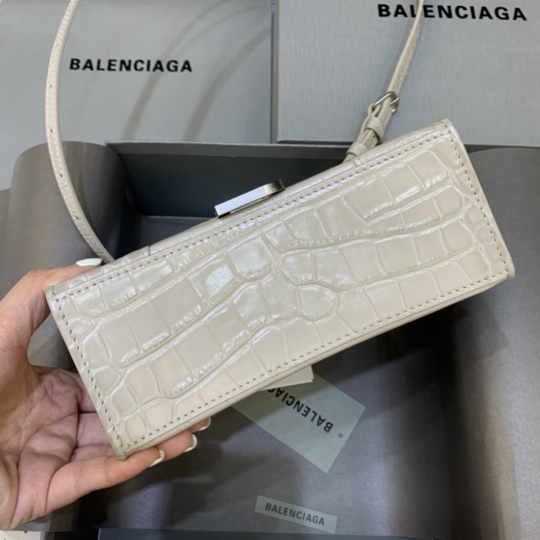 Balenciaga Hourglass 19cm Chain Bag in Shiny Crocodile Embossed Leather Gray