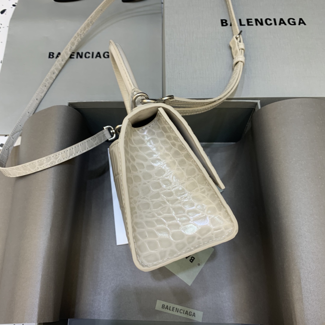 Balenciaga Hourglass 19cm Chain Bag in Shiny Crocodile Embossed Leather Gray