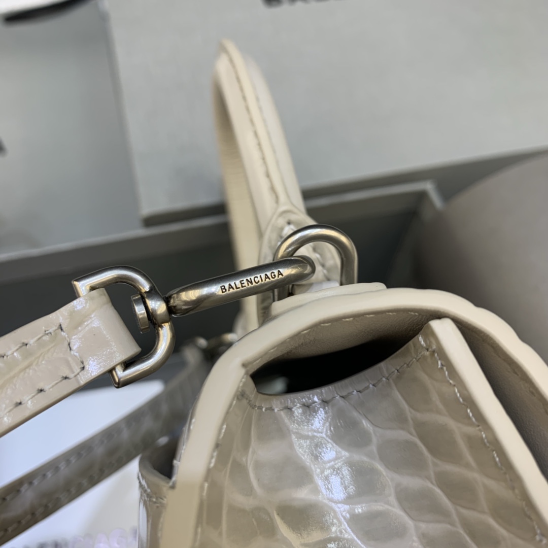 Balenciaga Hourglass 19cm Chain Bag in Shiny Crocodile Embossed Leather Gray