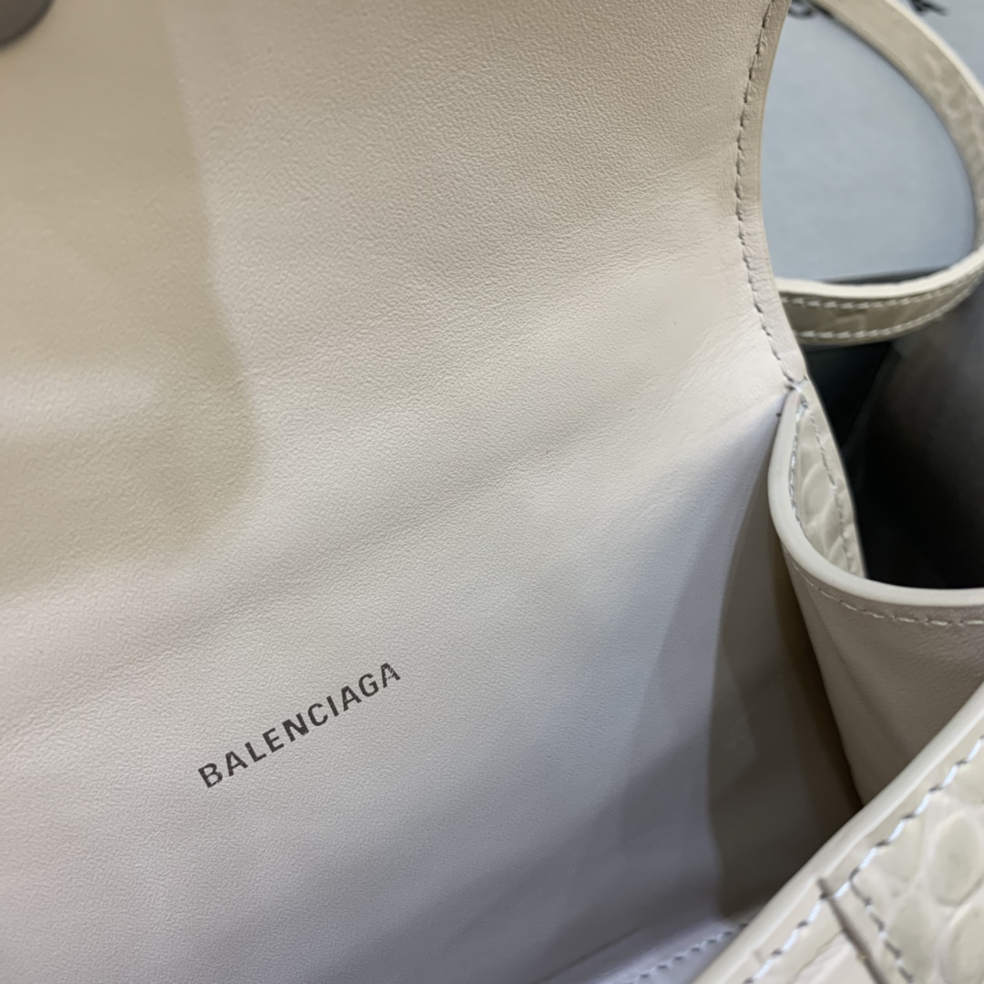 Balenciaga Hourglass 19cm Chain Bag in Shiny Crocodile Embossed Leather Gray