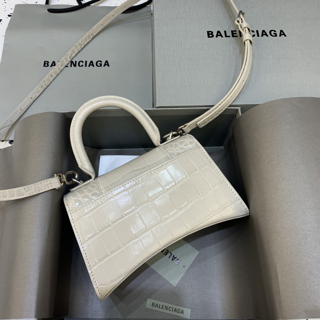 Balenciaga Hourglass 19cm Chain Bag in Shiny Crocodile Embossed Leather Gray