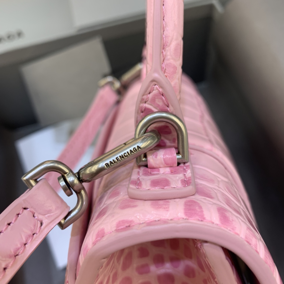 Balenciaga Hourglass 19cm Chain Bag in Shiny Crocodile Embossed Leather Peach