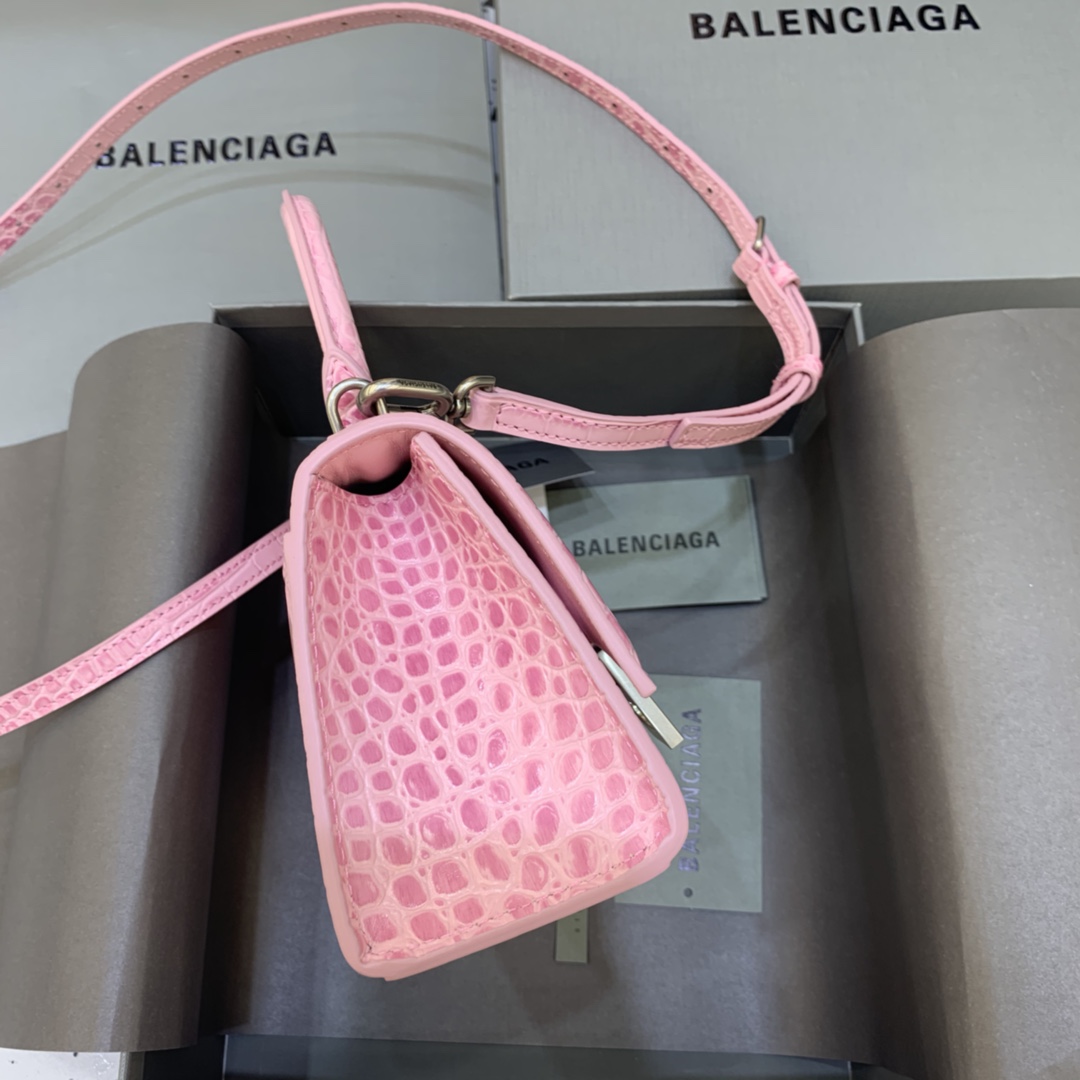 Balenciaga Hourglass 19cm Chain Bag in Shiny Crocodile Embossed Leather Peach