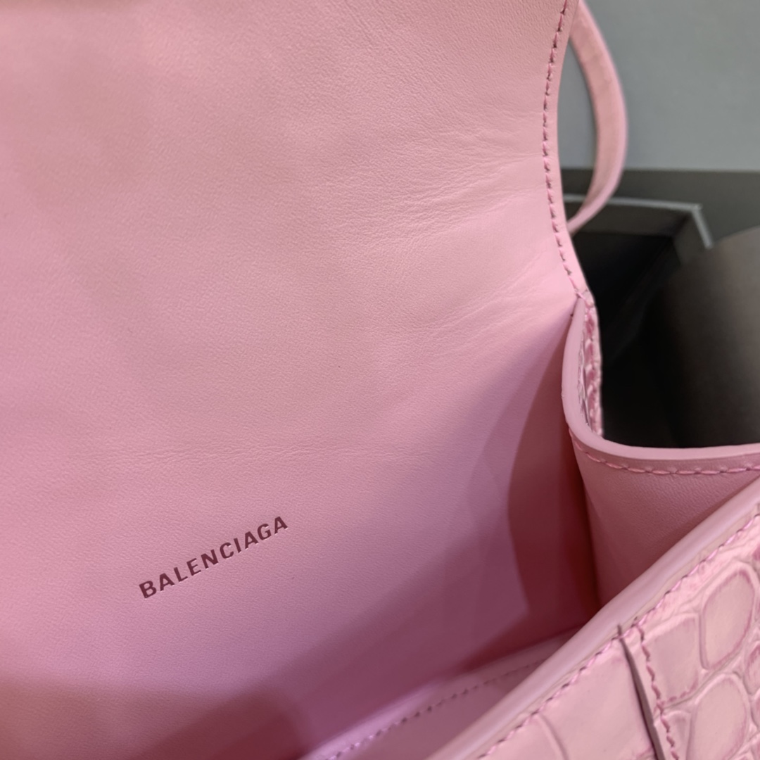 Balenciaga Hourglass 19cm Chain Bag in Shiny Crocodile Embossed Leather Peach