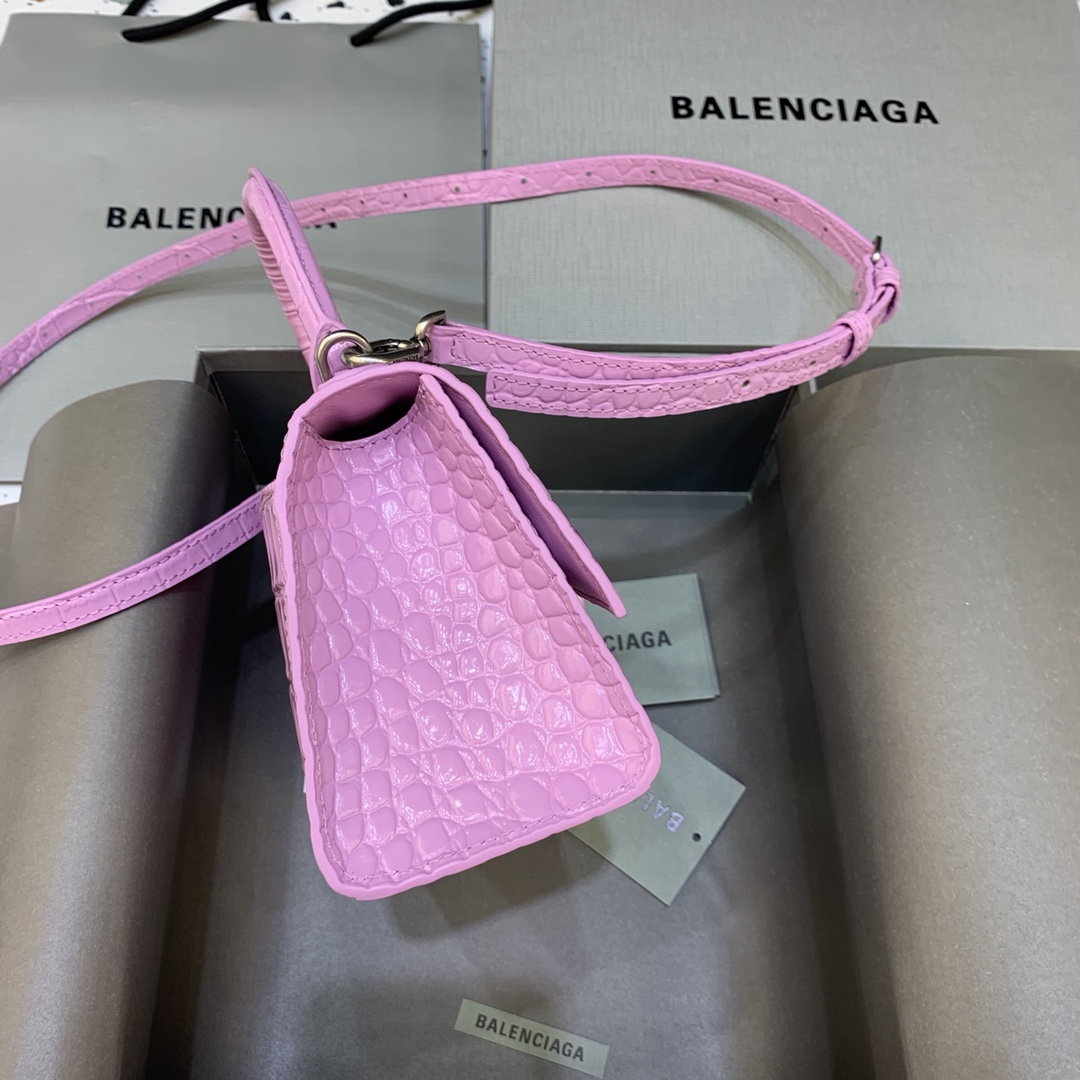 Balenciaga Hourglass 19cm Chain Bag in Shiny Crocodile Embossed Leather Rose