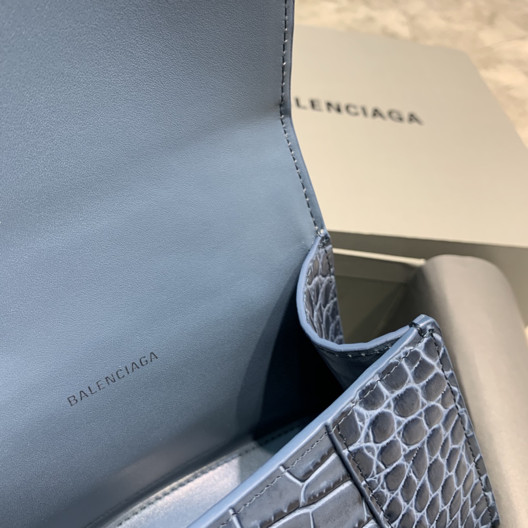 Balenciaga Hourglass 19cm Chain Bag in Shiny Crocodile Embossed Leather Royal Blue