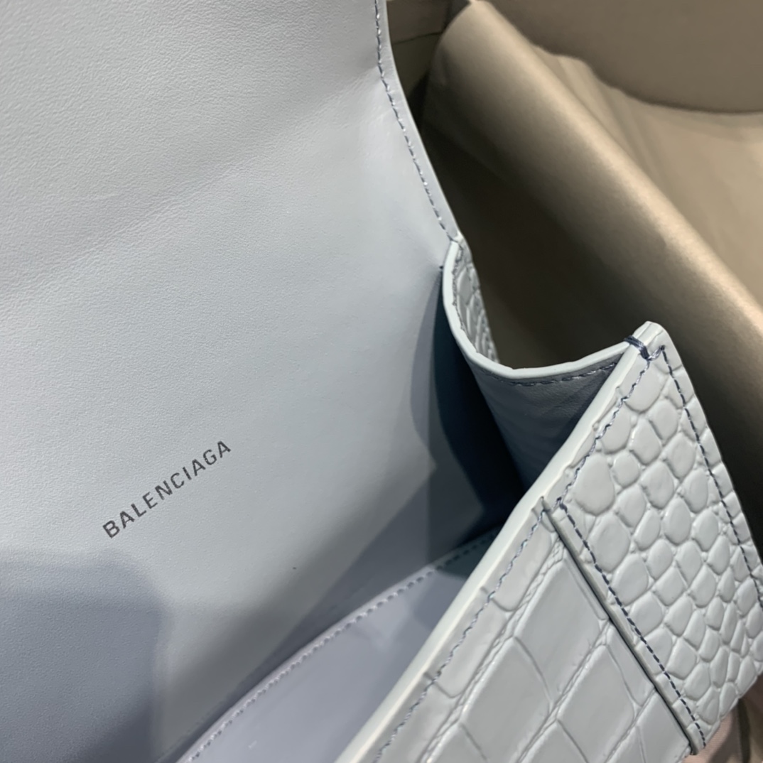 Balenciaga Hourglass 19cm Chain Bag in Shiny Crocodile Embossed Leather Sky Blue