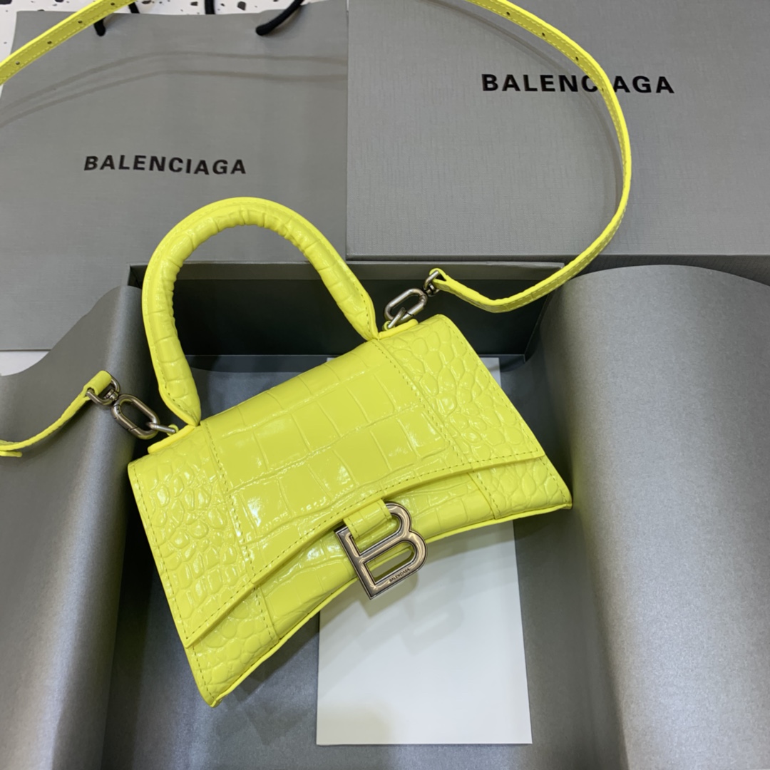 Balenciaga Hourglass 19cm Chain Bag in Shiny Crocodile Embossed Leather Yellow