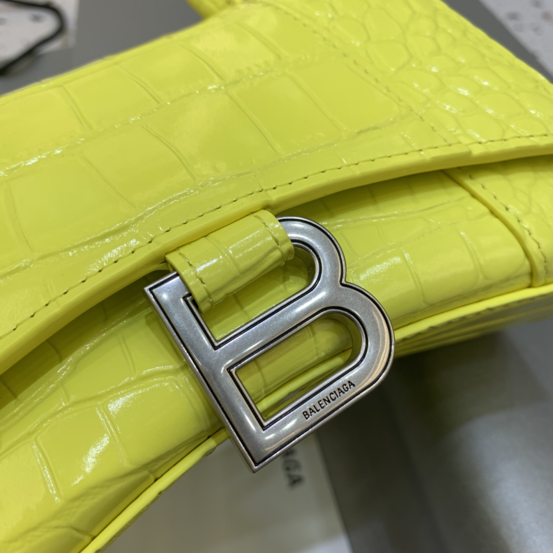 Balenciaga Hourglass 19cm Chain Bag in Shiny Crocodile Embossed Leather Yellow