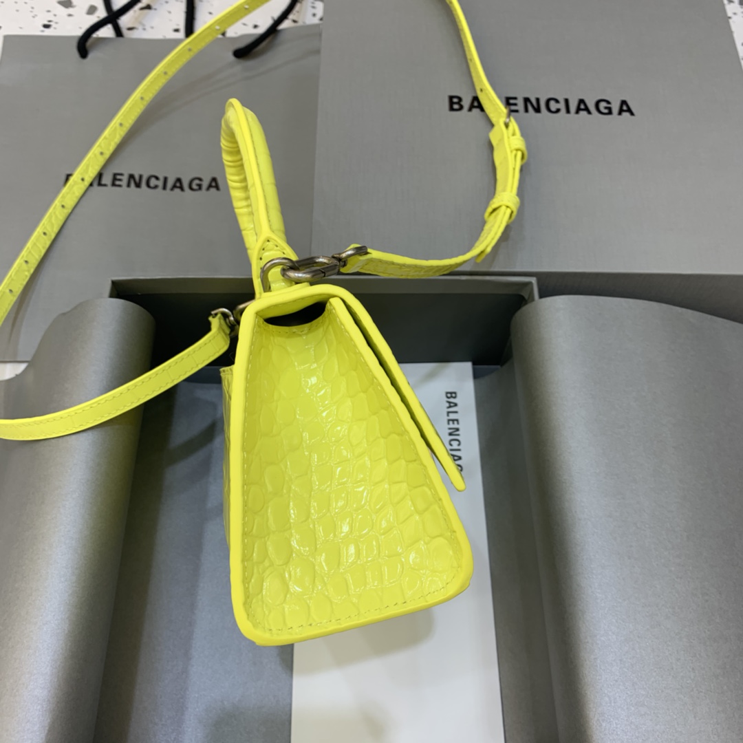 Balenciaga Hourglass 19cm Chain Bag in Shiny Crocodile Embossed Leather Yellow